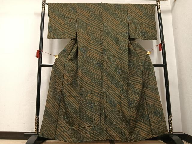 平和屋着物○上質な小紋 ろうけつ染め 草花文 正絹 逸品 AABH6814ph