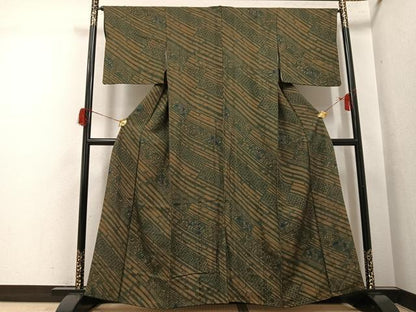 平和屋着物●上質な小紋　ろうけつ染め　草花文　正絹　逸品　AABH6814ph
