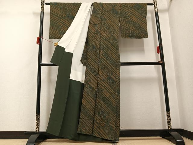 平和屋着物○上質な小紋 ろうけつ染め 草花文 正絹 逸品 AABH6814ph