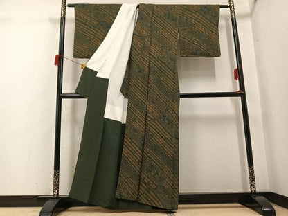 平和屋着物●上質な小紋　ろうけつ染め　草花文　正絹　逸品　AABH6814ph