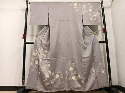 平和屋着物●訪問着　駒刺繍　更紗唐草文　金彩　正絹　逸品　AABH6815ph