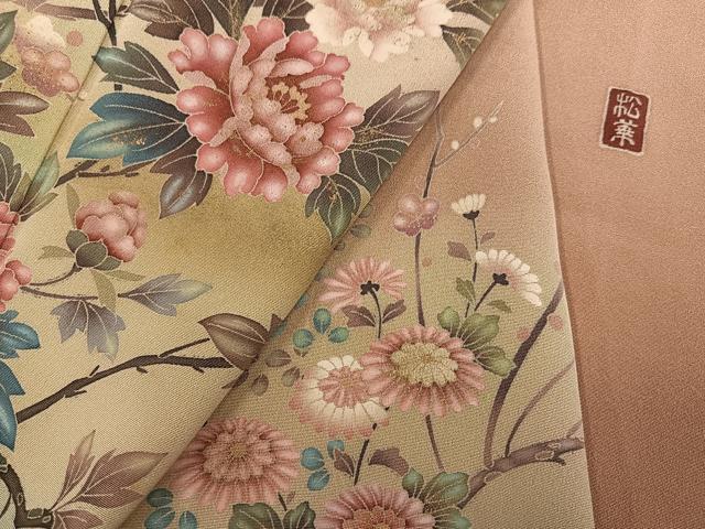 平和屋着物●訪問着　友禅　作家物　松華　花鳥文　暈し染め　金彩　正絹　逸品　AABH6816ph