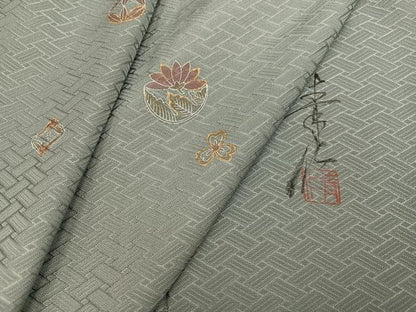 平和屋着物●友禅作家の巨匠　浅井青仁　小紋　草花文　金彩　正絹　逸品　AABH6817ph