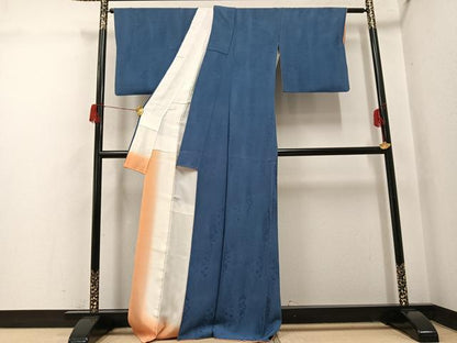 平和屋着物●上質な色無地　樹林地紋　鉄御納戸色　正絹　逸品　AABH6818ph