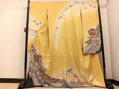 平和屋着物●豪華振袖　駒刺繍　雪輪花文　暈し染め　金彩　正絹　逸品　AABH6819ph