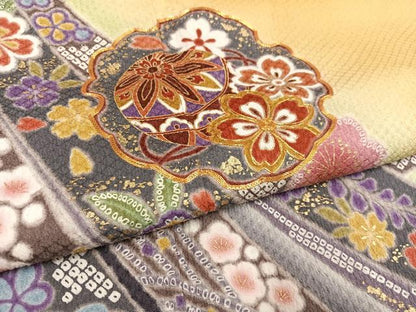 平和屋着物●豪華振袖　駒刺繍　雪輪花文　暈し染め　金彩　正絹　逸品　AABH6819ph