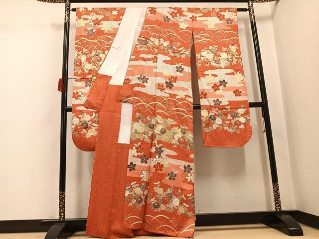 平和屋着物●豪華振袖　駒刺繍　草花文　金彩　正絹　逸品　AABH6825ph