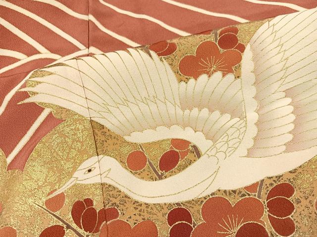 平和屋着物●豪華振袖　友禅　作家物　駒刺繍　群鶴立波梅文　金彩　正絹　逸品　AABH6827ph