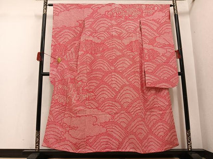 平和屋着物●豪華振袖　絞り　立波笹文　正絹　逸品　AABH6832ph