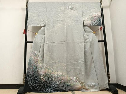 平和屋着物●訪問着　絞り　辻が花　暈し染め　銀通し地　正絹　逸品　未使用　AABH6833ph