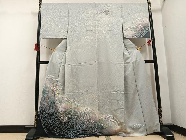 平和屋着物●訪問着　絞り　辻が花　暈し染め　銀通し地　正絹　逸品　未使用　AABH6833ph