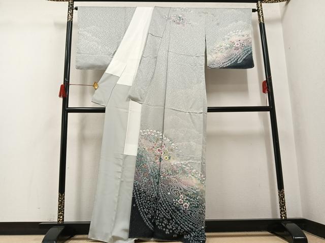 平和屋着物●訪問着　絞り　辻が花　暈し染め　銀通し地　正絹　逸品　未使用　AABH6833ph