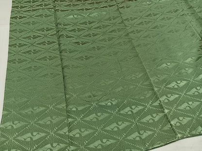 平和屋着物●上質な色無地　向かい鶴地紋　老竹色　正絹　逸品　未使用　AABH6835ph
