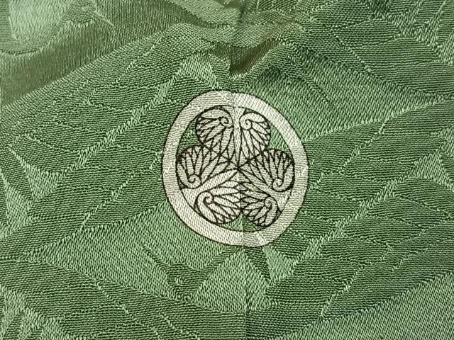 平和屋着物●上質な色無地　向かい鶴地紋　老竹色　正絹　逸品　未使用　AABH6835ph