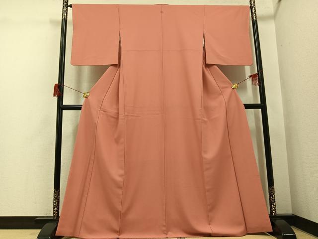 平和屋着物●色無地　ときがら茶色　洗える着物　AABH6836ph