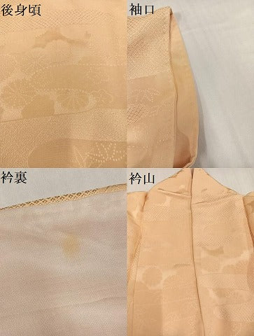 平和屋着物●上質な色無地　草花地紋　丁子色　正絹　逸品　AABH6840ph