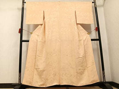 平和屋着物●上質な色無地　草花地紋　丁子色　正絹　逸品　AABH6840ph