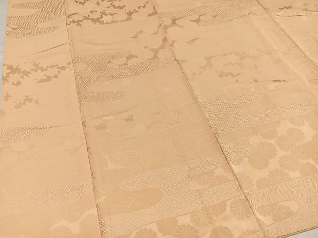 平和屋着物●上質な色無地　草花地紋　丁子色　正絹　逸品　AABH6840ph