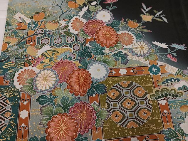 平和屋着物●豪華黒留袖　友禅　作家物　駒刺繍　吉祥草花文　暈し染め　金彩　正絹　逸品　AABH6841ph