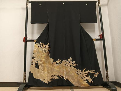 平和屋着物●豪華黒留袖　中国三大刺繍　汕頭刺繍　スワトウ刺繍　草花文　金彩　正絹　逸品　AABH6842ph