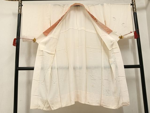平和屋着物●長襦袢　無双仕立て　手描き　草花文　半衿刺繍　正絹　逸品　AABH6843ph