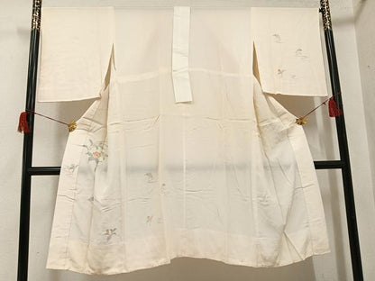 平和屋着物●長襦袢　無双仕立て　手描き　草花文　半衿刺繍　正絹　逸品　AABH6843ph