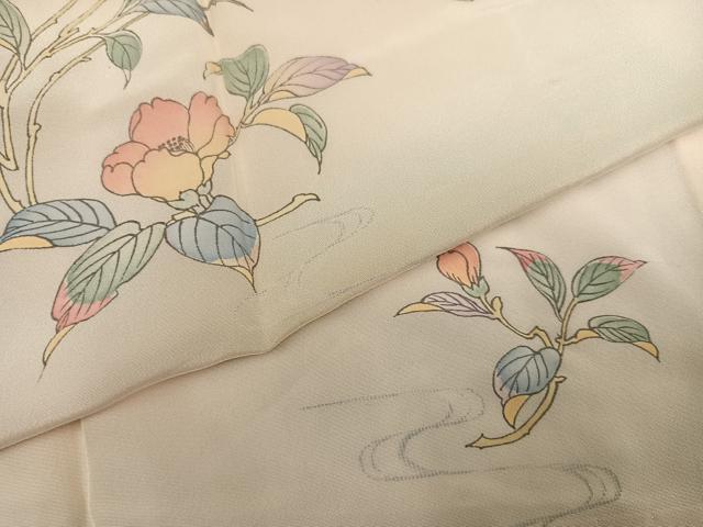 平和屋着物●長襦袢　無双仕立て　手描き　草花文　半衿刺繍　正絹　逸品　AABH6843ph
