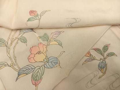 平和屋着物●長襦袢　無双仕立て　手描き　草花文　半衿刺繍　正絹　逸品　AABH6843ph