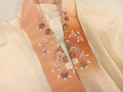 平和屋着物●長襦袢　無双仕立て　手描き　草花文　半衿刺繍　正絹　逸品　AABH6843ph
