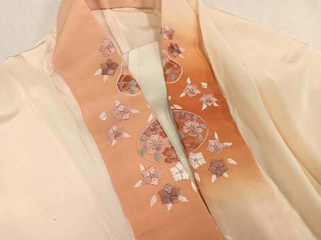 平和屋着物●長襦袢　無双仕立て　手描き　草花文　半衿刺繍　正絹　逸品　AABH6843ph