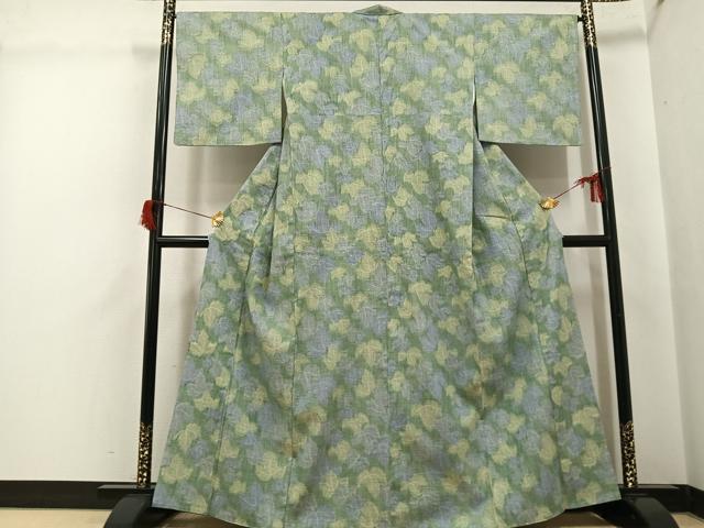 平和屋着物●本場結城紬　重要無形文化財　モロ入り　葉尽くし　正絹　逸品　AABH6846ph