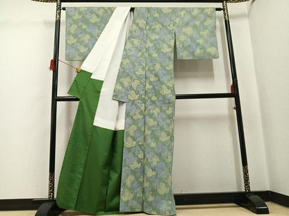 平和屋着物●本場結城紬　重要無形文化財　モロ入り　葉尽くし　正絹　逸品　AABH6846ph