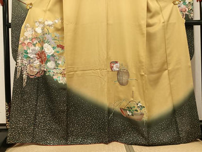 平和屋着物●豪華振袖　花車文　暈し染め　金銀彩　銀通し地　正絹　逸品　AABH6848ph