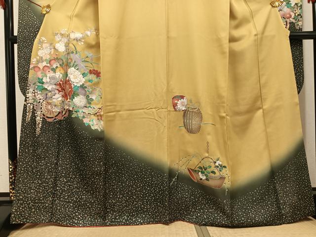 平和屋着物●豪華振袖　花車文　暈し染め　金銀彩　銀通し地　正絹　逸品　AABH6848ph