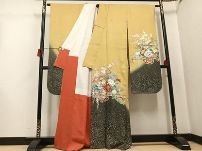 平和屋着物●豪華振袖　花車文　暈し染め　金銀彩　銀通し地　正絹　逸品　AABH6848ph