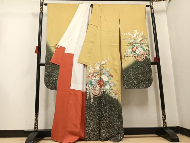 平和屋着物●豪華振袖　花車文　暈し染め　金銀彩　銀通し地　正絹　逸品　AABH6848ph