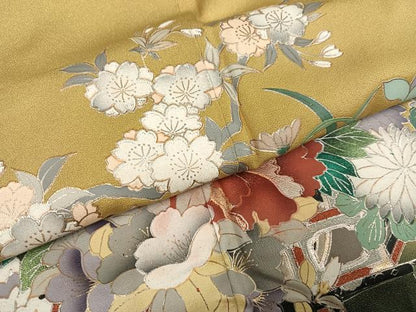 平和屋着物●豪華振袖　花車文　暈し染め　金銀彩　銀通し地　正絹　逸品　AABH6848ph