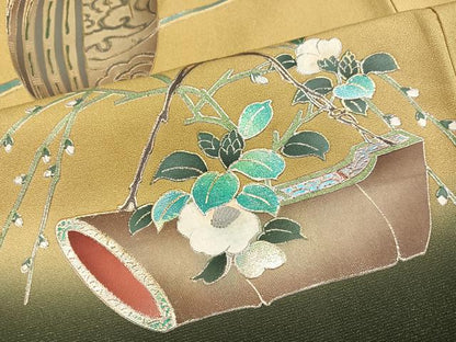 平和屋着物●豪華振袖　花車文　暈し染め　金銀彩　銀通し地　正絹　逸品　AABH6848ph