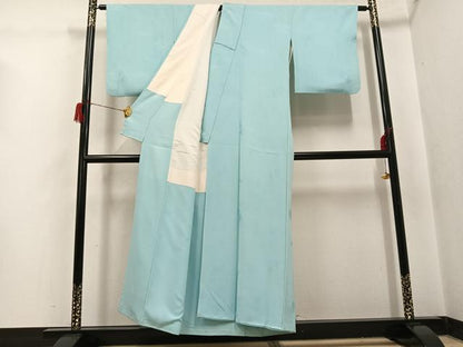 平和屋着物●上質な色無地　葡萄唐草地紋　錆青磁色　正絹　逸品　AABH6850ph