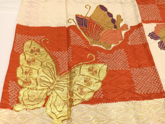 平和屋着物●豪華振袖　駒刺繍　絞り　舞蝶文　金彩　正絹　逸品　AABH6852ph