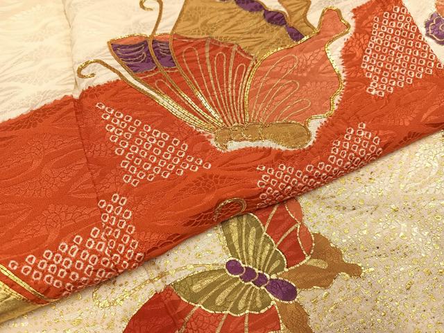 平和屋着物●豪華振袖　駒刺繍　絞り　舞蝶文　金彩　正絹　逸品　AABH6852ph