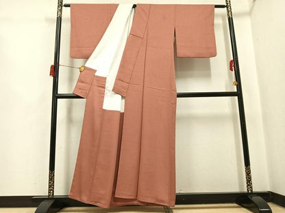 平和屋着物●上質な色無地　洗朱色　正絹　逸品　AABH6854ph