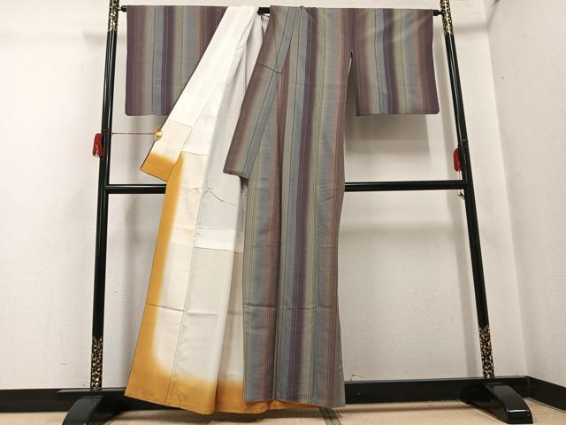 平和屋着物●上質な紬　亀甲間道　正絹　逸品　AABH6855ph