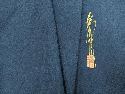 平和屋着物●本草木染作家　瑞寶　色無地　花地紋　鉄御納戸色　正絹　逸品　AABH6856ph