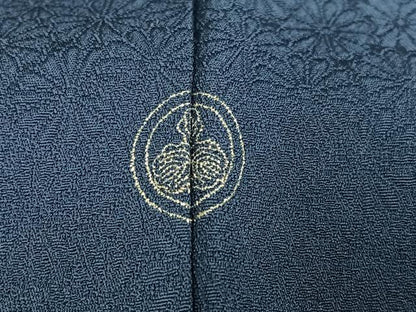 平和屋着物●本草木染作家　瑞寶　色無地　花地紋　鉄御納戸色　正絹　逸品　AABH6856ph