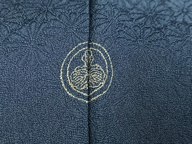 平和屋着物●本草木染作家　瑞寶　色無地　花地紋　鉄御納戸色　正絹　逸品　AABH6856ph