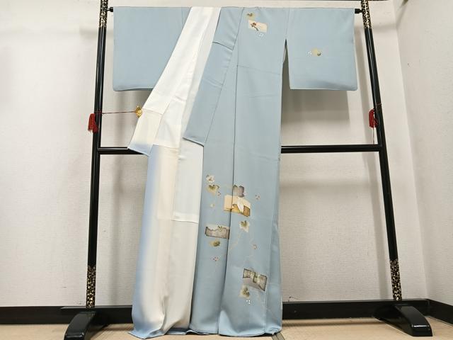 平和屋着物●訪問着　友禅　作家物　破れ色紙蔦の葉　鳥　草花　金彩　正絹　逸品　AABH6858ph