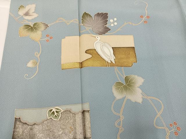 平和屋着物●訪問着　友禅　作家物　破れ色紙蔦の葉　鳥　草花　金彩　正絹　逸品　AABH6858ph