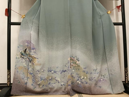平和屋着物●訪問着　手描き　女人草花文　暈し染め　正絹　逸品　AABH6859ph
