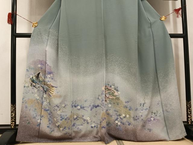 平和屋着物●訪問着　手描き　女人草花文　暈し染め　正絹　逸品　AABH6859ph